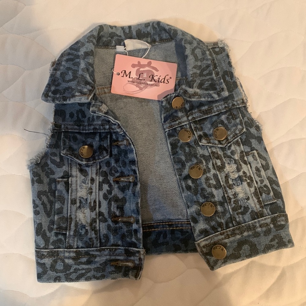 ML kids leopard denim distressed vest toddler size 2t